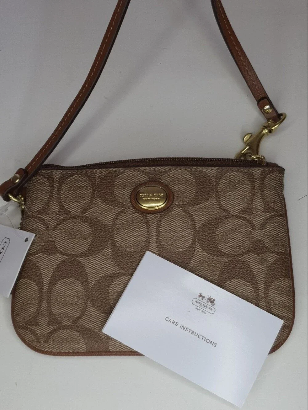 Coach Signature Canvas Wristlet in Tan and Brown -,NWT